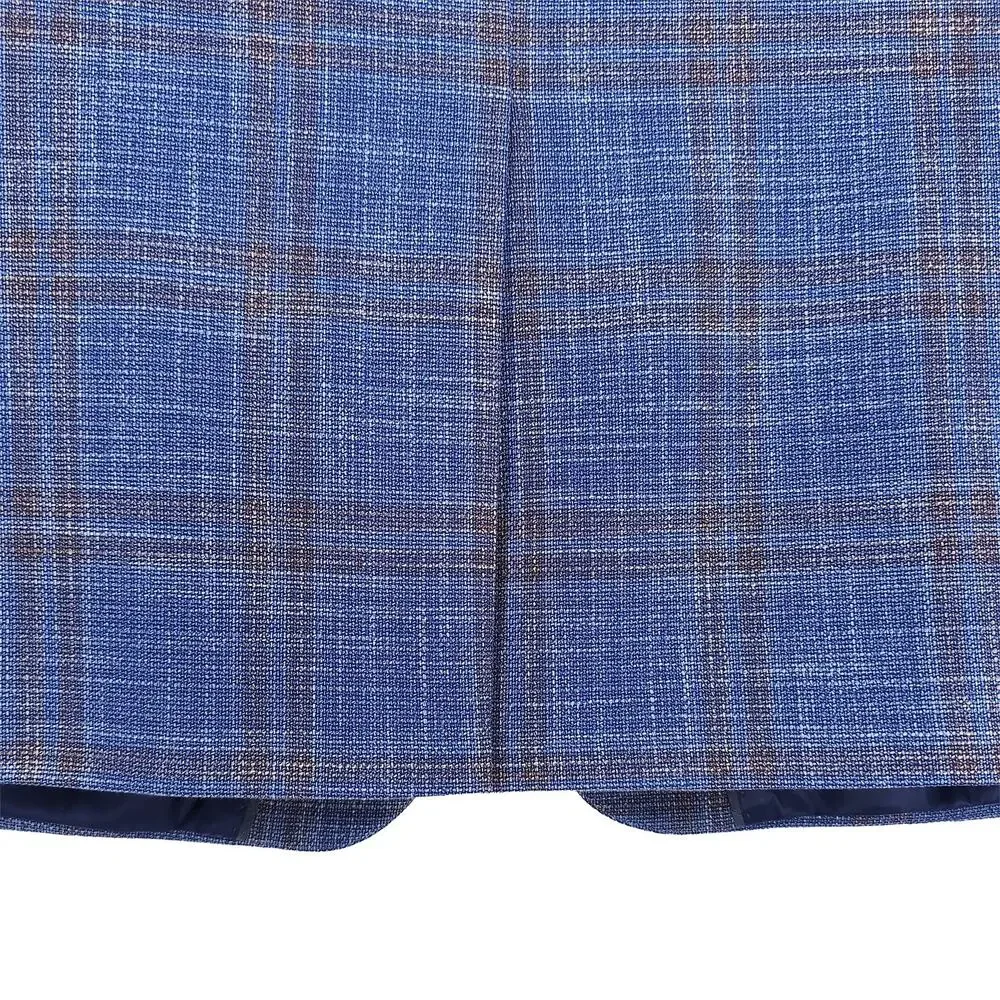 Michael Kors Mens Classic Fit Sport Coat Blazer 52R Blue Beige Plaid Stretch NWT